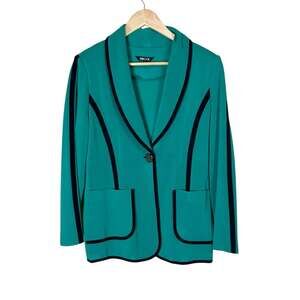 Misook Knit Blazer Jacket Green with Black Piping Size Small